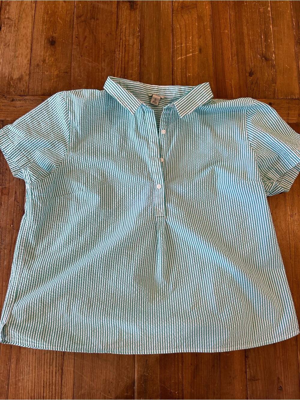 L.L. Bean Short-Sleeve Striped Polo Top - Green/White